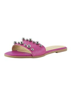 Leder-Pantolette mit Perlen pink