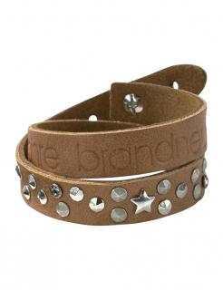 Leder-Wickelarmband mit Nieten cognac