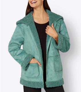 Lederimitat-Wendejacke mit Teddy-Fell jade
