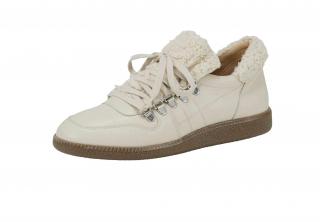 Ledersneaker mit Webpelz hellbeige