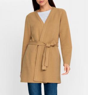 Longstrickjacke mit Bindegürtel camel