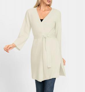 Longstrickjacke mit Bindegürtel ecru
