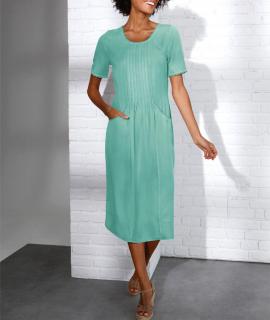 Lyocell-Kleid mitBiesen und Spitzenborte salbei