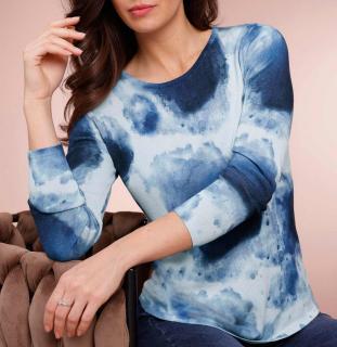 Lyocell-Merino-Pullover hellblau-marine-bedruckt