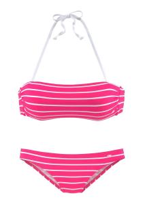 Marken-Bandeau-Bikini pink-weiß C/D-Cup