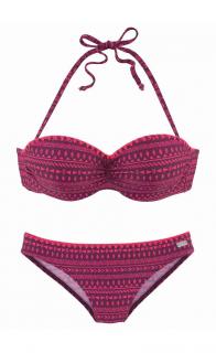 Marken-Bügelbandeau-Bikini aubergine E-Cup