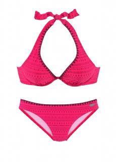 Marken-Bügelbikini pink-bedruckt F-Cup