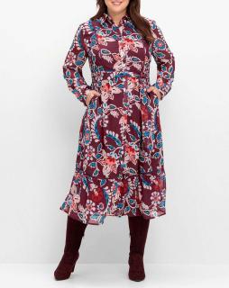 Marken-Chiffonkleid mitSpitzendetails und Volant rot-bunt