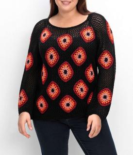 Marken-Crochetmuster-Pullover schwarz-bunt