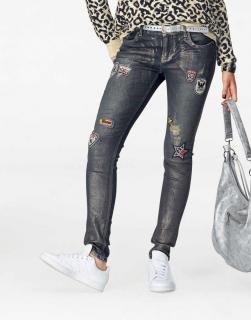 Marken-Jeans mit Badges dunkelblau 32 inch