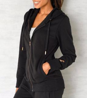 Marken-Kapuzen-Sweatjacke schwarz