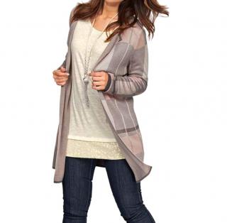 Marken-Longstrickjacke taupe-multicolor