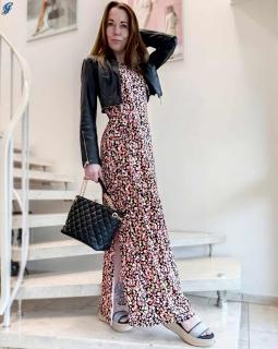 Marken-Maxi-Druckkleid schwarz-bunt Gr. S