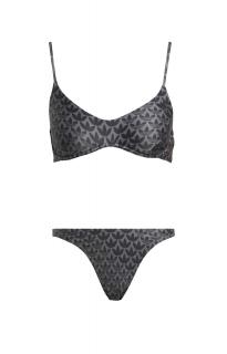 Marken-Monogramm-Bustierbikini schwarz-grau