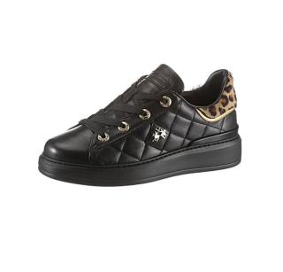 Marken-Sneaker mit Webpelz schwarz-leo