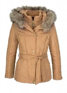 Marken-Steppjacke mit Webpelzkragen camel