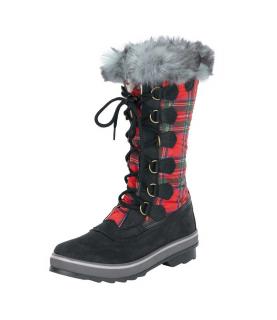 Marken-Stiefel mit Webpelz schwarz-rot