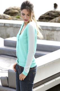 Marken-Strickjacke mit Chiffon türkis