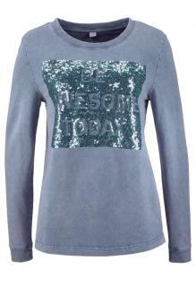 Marken-Sweatshirt mit Pailletten rauchblau