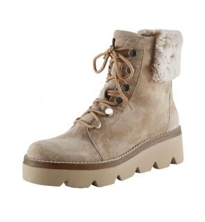 Marken-Veloursleder-Stiefelette mit Webpelz beige