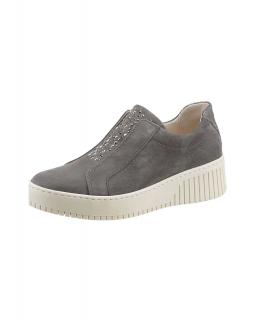 Marken-Ziegen-Veloursleder-Slipper mit Strass grau