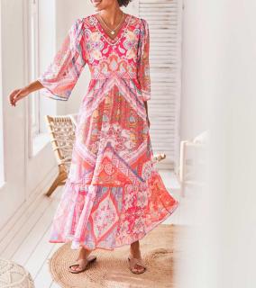 Maxi-Druckkleid mit Schmuckapplikation ecru-rosenquarz