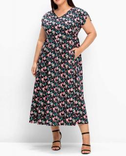 Maxi-Jerseykleid  mitBlumenprint schwarz