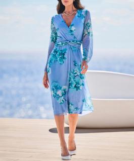 Mesh-Druckkleid himmelblau-blaugrün