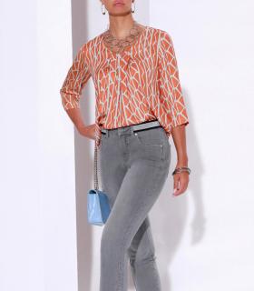 Modal-Druckbluse papaya-hellblau