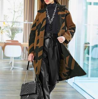 Oversized-Strickmantel mit Muster cognac-schwarz