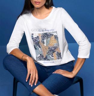 Pailletten-Shirt mit Schriftzug ecru