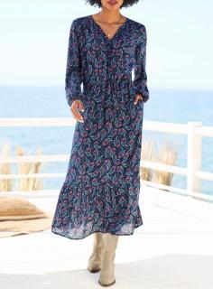 Paisleymuster-Maxikleid dunkelblau-rosé