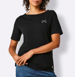 Pima-Baumwolle-Stretchshirt mit Strass schwarz