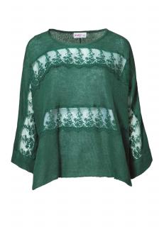 Poncho-Pullover mit Spitze opalgrün