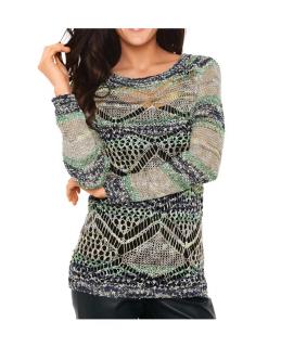 Pullover mit Pailletten grau-smaragd