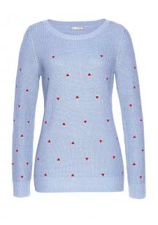 Pullover mit Stickerei eisblau-rot