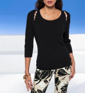 Pullover mitCut-Outs und Perlen schwarz