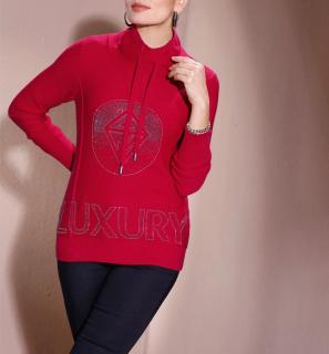 Pullover mitGlitzersteinchen-Schriftzug rot