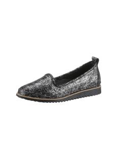 Rind-Leder-Slipper schwarz-silber