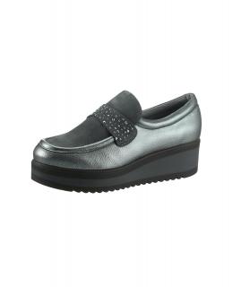 Rind-Nappa-und-Veloursleder-Slipper mitStrass grau