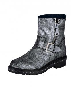 Rind-Nappaleder-Stiefelette silbergrau-metallic