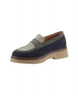 Rind-Veloursleder-Loafer marine-grau