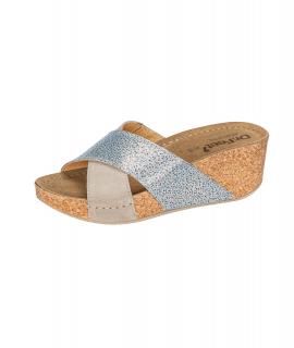 Rind-Veloursleder-Pantolette taupe-blue