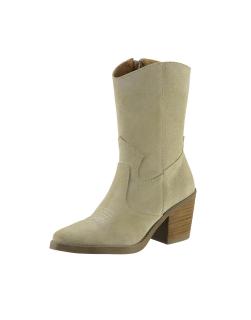 Rind-Veloursleder-Stiefel beige