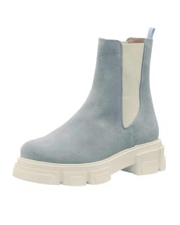 Rind-Veloursleder-Stiefelette hellblau