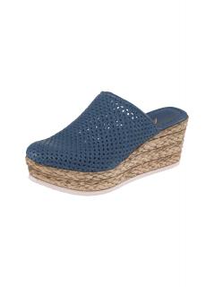 Rindleder-Cut-Out-Clog jeansblau