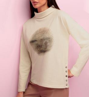 Rollkragen-Sweatshirt mit Glitzersteinchen elfenbein