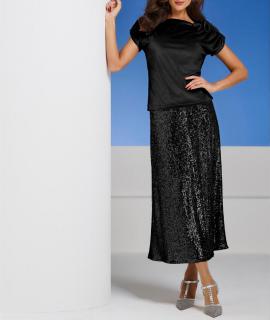 Samtshirt mit geraffter Schulter schwarz