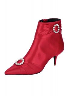 Satinstiefelette mit Strass rot