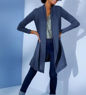 Seide-Kaschmir-Longstrickjacke jeansblau
